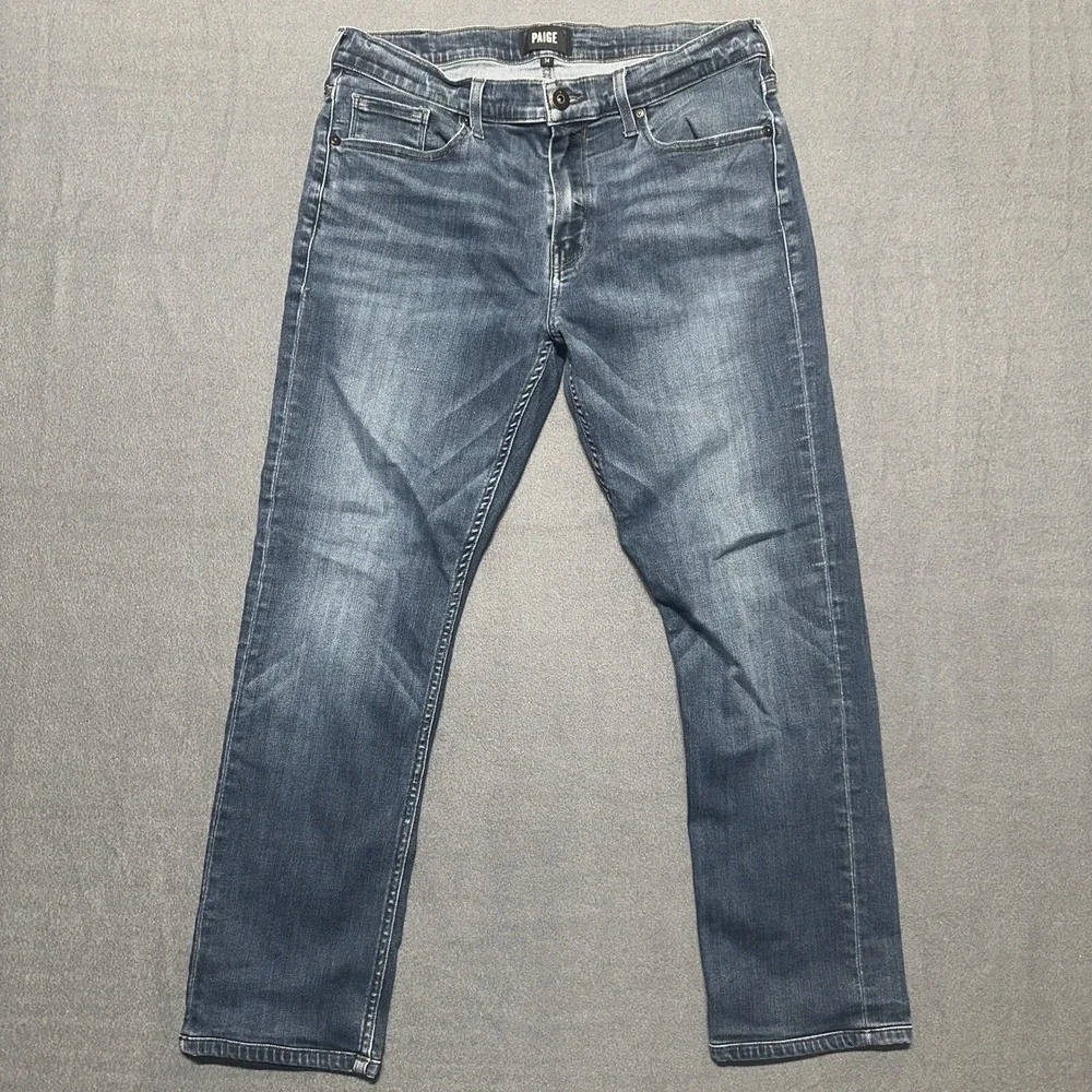 Men's Paige Federal Slim Straight Jeans Graham Dark Blue Size 34 (Measure 34x27)